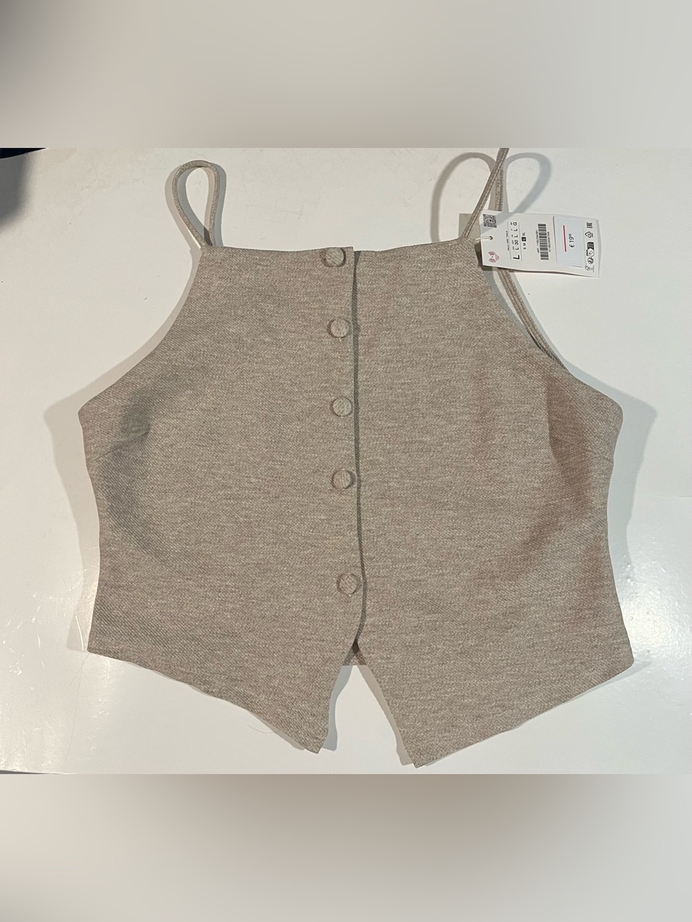 Zara Taupe Ribbed Button-Front Tank Top